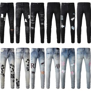 nieuwe jeans heren designer jeans hoge kwaliteit mode heren jeans coole stijl luxe designer denim broek verontruste gescheurde biker zwart blauw designer Jean mannen zwarte broek