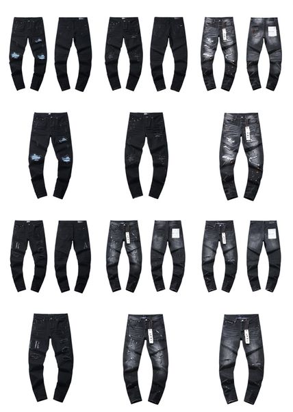 Nuevos jeans para hombre Jeans de diseñador Moda de alta calidad para hombre jeans estilo fresco diseñador de lujo pantalón de mezclilla desgastado motorista rasgado negro azul diseñador Jean hombres pantalones 01