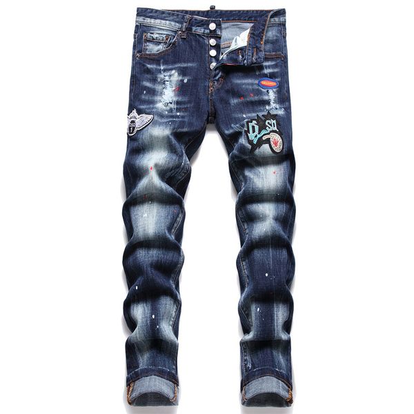 Nouveau Jeans Pantalon Pant Wing Badges peints haut de gamme hommes Jean Pantalon décontracté Denims lettre Hip Hop Slim Fit moto motards pour homme mode Hommes Uomo