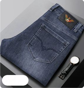 Nieuwe jeans broek broek voor broek voor heren stretch herfst winter ddicon geborduurde dicht passende jeans katoenen broek gewassen rechte zakelijke casual cq8262