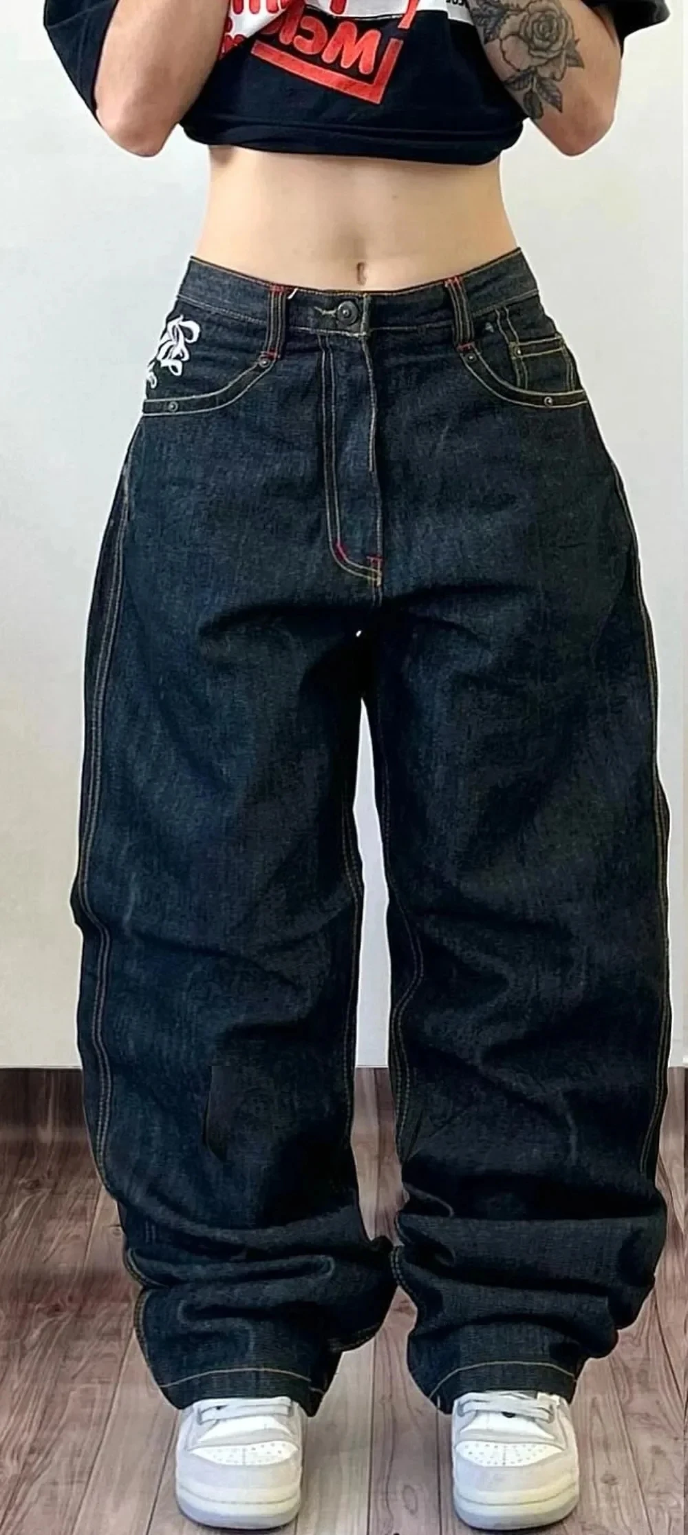 New Jeans Y2K Street Schädel Hip-Hop-Druck Jeans Neue Harajuku Gothic High Taille Weitbein Hosen Mode lose Mophosen Kleidung