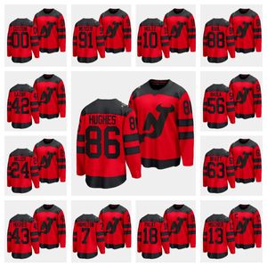 New''Jersey''Devils''Hombres Mujeres Jóvenes Jack Hughes Nico Hischier Luke Hughes Jesper Bratt Dawson Mercer Stadium Series Jersey de hockey rojo