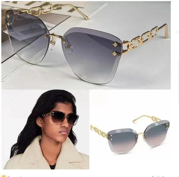 NOUVELLES lunettes de soleil oeil de chat JEWEL designer de marque de luxe tempe de lentille dégradée sans monture avec logo classique personnalité féminine verres assortis
