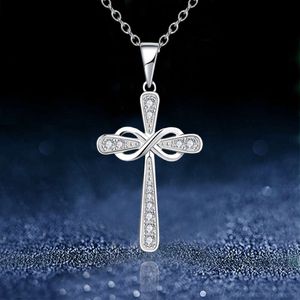 Nieuwe sieraden Eeuwige en oneindige liefde 8-regele diamant Diamant Cross ketting Dameskraagketenaccessoires