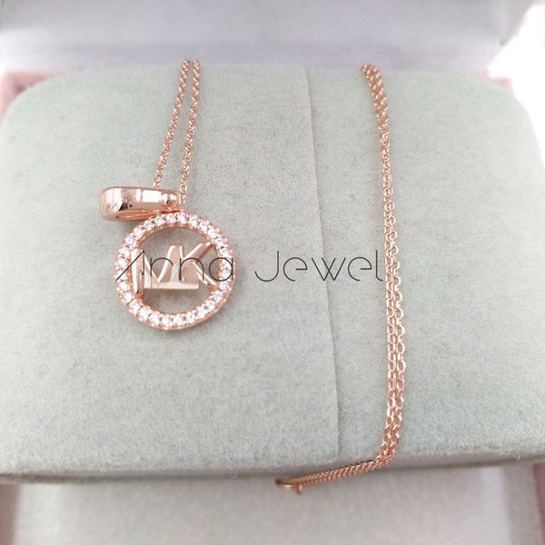Nueva joyería amistad estilo M oro rosa 925 collares iniciales de plata esterlina para mujeres cadenas colgantes conjuntos regalos de cumpleaños MKC1108AN791