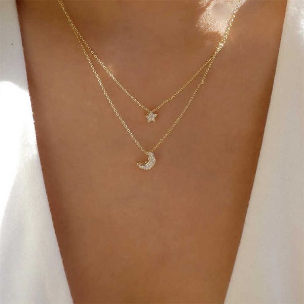 Collier étoile multicouches en diamant pour femmes, bijoux en alliage de lune, pendentif personnalisé, à la mode, nouvelle collection