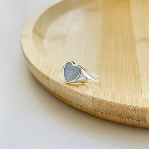 Nueva joyería azul claro melocotón anillo corazón plata 925 esmalte rojo amor hombres y mujeres mismo tipo pareja par índice dedo295f