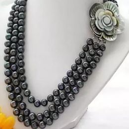 Nuevas joyas naturales 8-9 mm Tahitian Black Pearl Collar 18-20 pulgadas