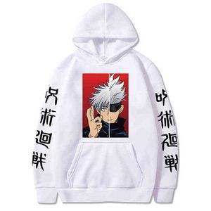 Nieuwe Jujutsu Kaisen Gojo Satoru Comics Print Hooded Mannen Warm Winter Sweatshirts Mode Harajuku Hoodies Casual Streetwear Unisex Y211122