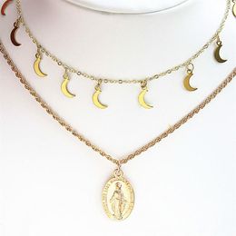 Nouveau Julie et les fantômes Rock Hip Hop fête fille mode main lune collier béni vierge marie pendentif chanceux Y0309232i