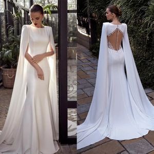 Nouvelles robes de mariée sirène Julie Vino avec cape enveloppante robes de mariée en satin dentelle boutons appliqués dos balayage train robes de Noiva