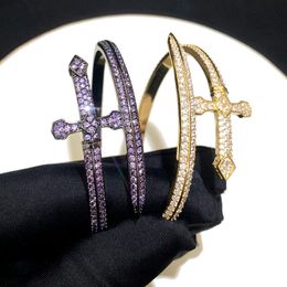 New Justice Sword Black Gold Purple Stone Bracelet européen et américain Bracelet pour hommes Hip Hop Hip Hop