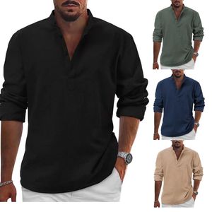 Nouveau K B homme chemise coton lin chemise haut ample manches longues T-shirt printemps/automne décontracté