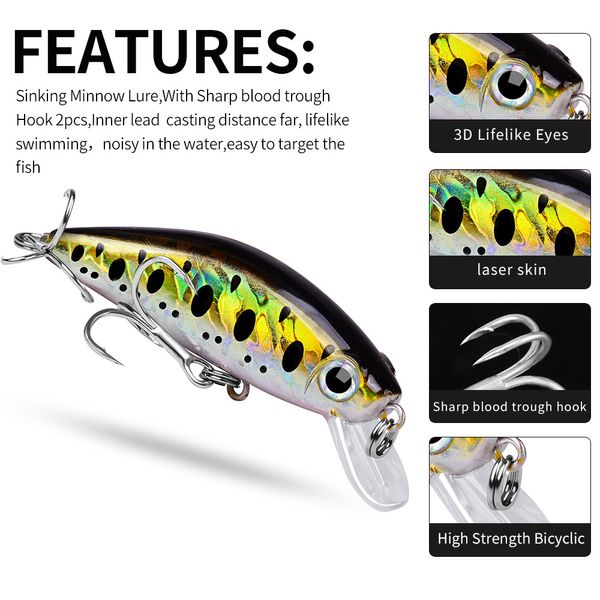 Nouveau K1631 8cm 11g Leurres de pêche Plongée en profondeur peu profonde Swimbait Crankbait Pêche Wobble Appâts durs multi-articulés pour Bass Truite Eau douce et eau salée 5pcs / Kit