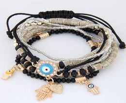 Nouvelle kabbale Fatima Hamsa Hand Evil Eye Charms Bracelets Bangles multicouche tressé Perles faites à la main Pulseras pour femmes Men7256880