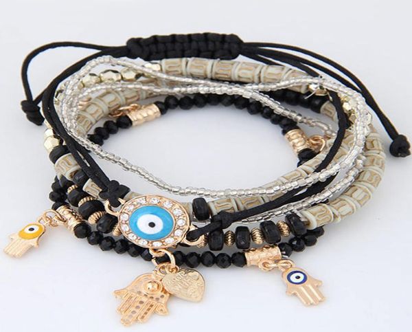 Nouvelle kabbale Fatima Hamsa Hand Evil Eye Charms Bracelets Bangles multicouche tressé Perles faites à la main Pulseras pour femmes Men9132141