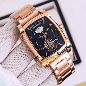Nieuwe Kalpa Rose Gold Case PFH150-1032500 Automatische Tourbillon Power Reservem Mens Horloge Black Dial Roestvrijstalen Armband Pure_Time E59
