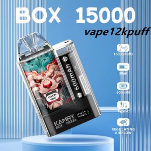 NOUVEAU KAMRY BOX 15000PUFS Cigarette électronique jetable Affichage intelligent Puff15k Bobine de bobine en filet 600mAh 15kpuff Évaporateur rechargeable Vape 10 saveurs