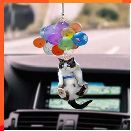 Nieuwe Kawaii Ballon Cat Figurine Creatieve kleurrijke kitten hanger miniatuur auto achteruitkijkspiegel hangende hanger voor woningdecoraties