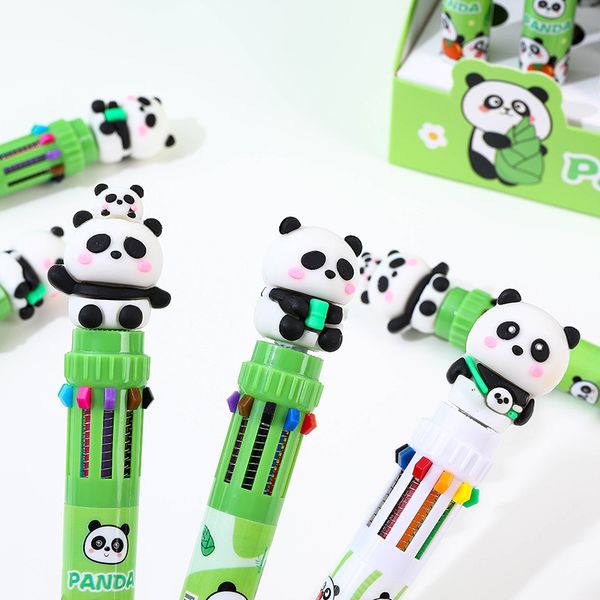 Stylo à bille à pression Panda dix couleurs, 0.7mm, mignon, stylo de compte, papeterie pour étudiant, outils d'écriture, cadeau, vente en gros, nouveau, Kawaii
