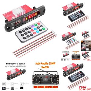 Nuevo KeBidu 2x60W Amplificador Bluetooth5.0 MP3 WAV WAV Decoder Board 12V Música inalámbrica Módulo de audio USB TF FM Radio para automóvil