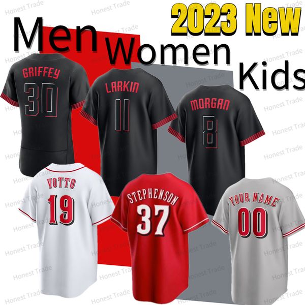 New Ken Griffey Jr.Baseball Jersey Tyler Joey Larkin Joe Votto Barry Morgan Stephenson City Black 37 8 19 11 30 Hommes Femmes Jersey Jersey Shirts