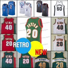 Nieuwe Kevin Durant 2 Gilgeous-Alexander Basketball Jersey Retro Robinson Gary Payton Shawn Kemp 40 50 35 Mens Jerseys Red Green Stitched