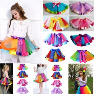 Nieuwe Kid Girl's Rainbow Color Tutu -jurken Nieuwe pasgeboren kant Princess Rok Pettiskirt Ruffle Ballet Dancewear Rok 200 %/Lot Groothandel