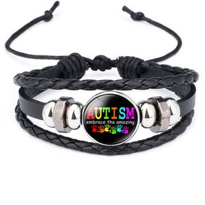 Nieuwe kinderen autisme bewustzijn armbanden voor kinderen autisme jongen meisje charme lederen wrap polsbandje armband mode inspirerende juwelen in bulk
