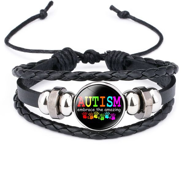 Nuevos niños Pulseras de concientización sobre el autismo para niños Autismo Niño Niña encanto de cuero Pulsera envolvente Brazalete Joyería inspiradora de moda a granel