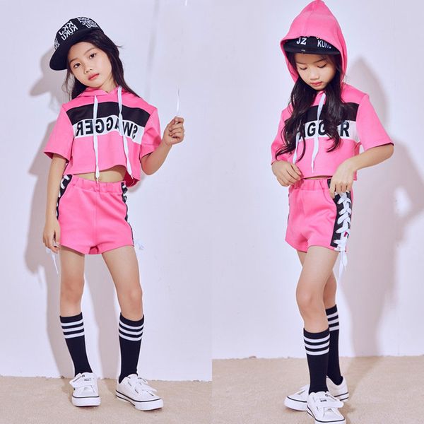 Neue Kinder Kinder Modern Dance Hip Hop Dance Kostüm Bühne Jazz Kostüme Anzug Mädchen Crop Top Mit Kapuze und Hosen