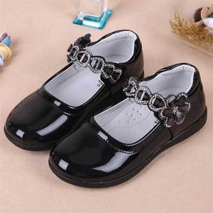 Nieuwe Kids Childrens Girls for School Student Leather Black Princess Shoes Red White Pink Rose 3-18T 210306