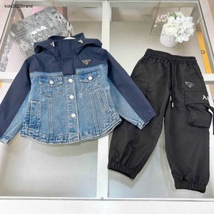 Nieuwe kinderjasset jongens trainingspakken maat 100-160 cm tweedelige set baby denim splicing design jas en zakwerkbroek 24Mar