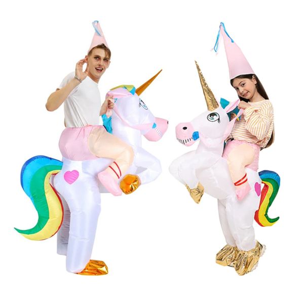 Nuevos niños coloridos unicornio inflable trajes de anime de anime mascot halloween fiesta de cosplay para hombre mujer niñas niñas