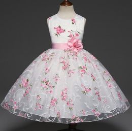 Nouveaux enfants filles robe florale sans manches fleurs imprimé dentelle Tulle Tutu robe de soirée enfants princesse robe de bal robes W135