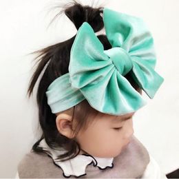 Nieuwe kinderen geknoopt 6inch Big Bow Headband Girls Pleuche headwraps Jersey Blend Gebreide Cross Velvet Tulband 9 kleuren