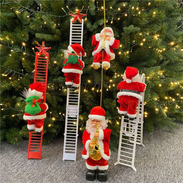 Escalera de escalada eléctrica de felpa para niños, juguetes que cantan hacia arriba y hacia abajo, muñeco de Papá Noel para árbol de Navidad, juguete de decoración navideña