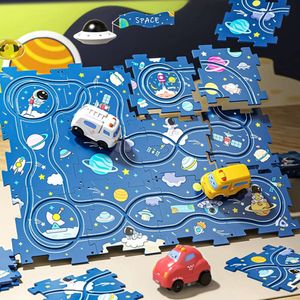 New Kids Rail Car Puzzel Speelgoed DIY Assembleren Elektrische Trolley Peuter Track Play Set Met Voertuigen Puzzel Speelgoed Voor Kinderen