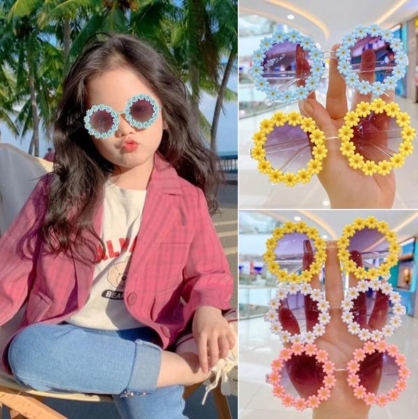 Nuevos niños Gafas de sol Niños Gafas de sol redondas de flores Niñas Niños Bebé Gafas deportivas Gafas UV400 Gafas de protección solar al aire libre 6 colores