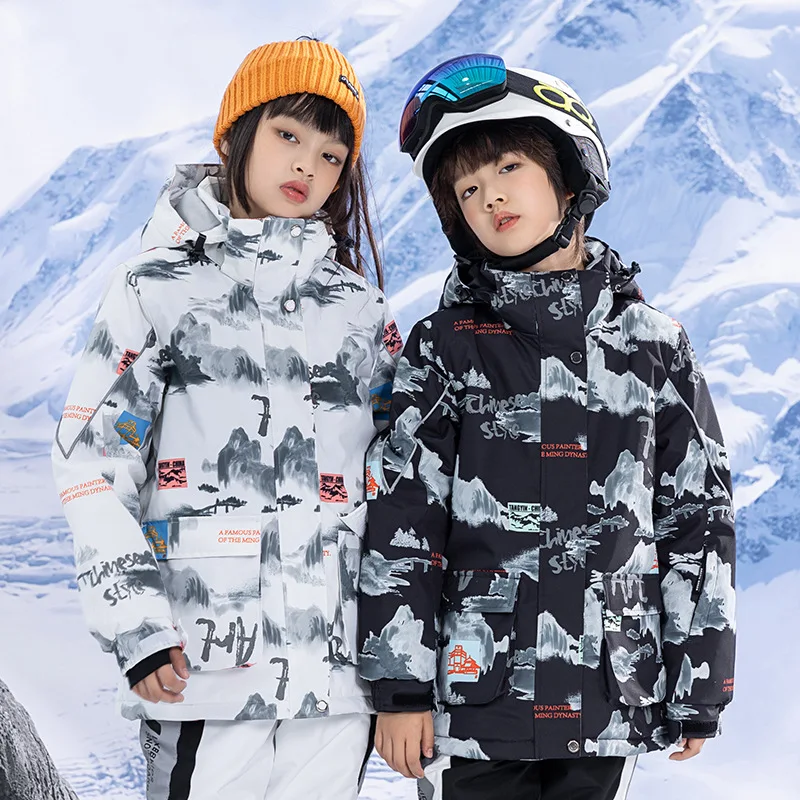 새로운 어린이 슈퍼 따뜻한 스키 재킷 소년 소녀 스노우 슈트 바람 방수 방수 스노우 보드 스키 정장 어린이 눈 의상 겨울