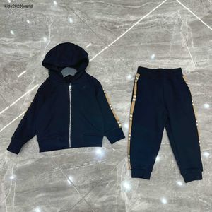 Survêtements d'automne pour enfants, ensemble de coutures à carreaux pour bébé, veste à capuche avec fermeture éclair et pantalon de sport, taille 100 à 160, Oct25, nouvelle collection