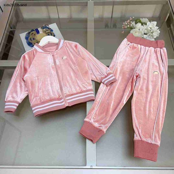 Nuevos chándales para niños, precioso material de terciopelo rosa, ropa para bebé, chaqueta para niño, traje, talla 110-160, abrigo y pantalones con cremallera Nov05