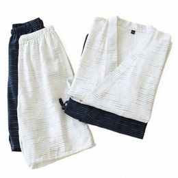 Kimo Hommes Peignoirs à manches courtes Shorts Costume Pyjamas pour hommes Deux pièces Summer Cott Yukata Plus Taille Peignoir de nuit N3eS #
