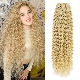 Nieuwe kinky weeft krullende Braziliaanse bundel inslag 1628 inch Remy Human Hair Weave Light Honey Blonde Pruiken