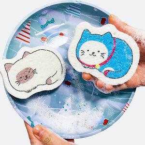 New Kitchen Dishwashing Sponge Cleaning Cloths Scouring Pad Compressed Wood Pulp Sponge Cartoon Dish Cloths Pot Wipe Cleaning Tools