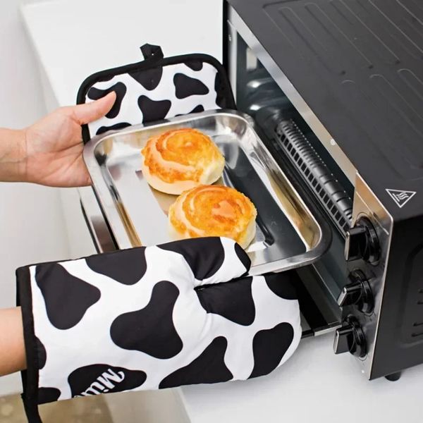 Nuevos guantes de cocina aislamiento de leopardo almohadilla de cocción de microondas para horno de barbaco