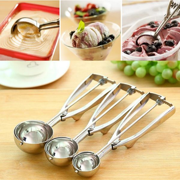 Nuevo helado de helado Mash Potato Scoop acero inoxidable Cuchara de primavera Accesorios de cocina Accesorios al por mayor 3 tamaño para elegir