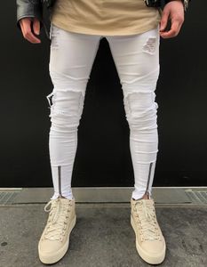 Nouveau Genou Fold Trou Zipper Jeans Hommes De Mode Moto Coton Jeans Pantalons Trous Haut Grade Dropshipping Vente Chaude Pantalon