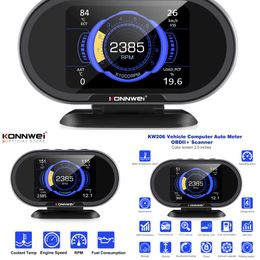 NUEVA KONNWEI KW206 COMPUTADORA DIGITAL DE AUTOMA A TRABAJO OBD 2 Escáner Consumo de combustible Pantalla de temperatura del agua OBD2