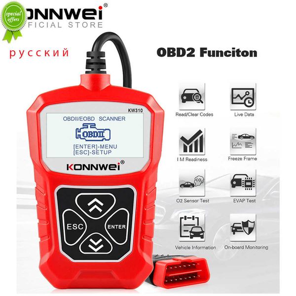 New Konnwei KW310 OBD2 Tool de diagnostic de langue russe OBD 2 Scanner pour les outils de voiture Auto ODB2 mieux que ELM327